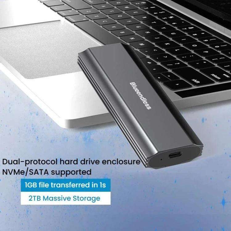 Blueendless M.2 Dual-Protocol Portable Hard Drive Enclosure NVMe/SATA Universal Aluminum Alloy SS...