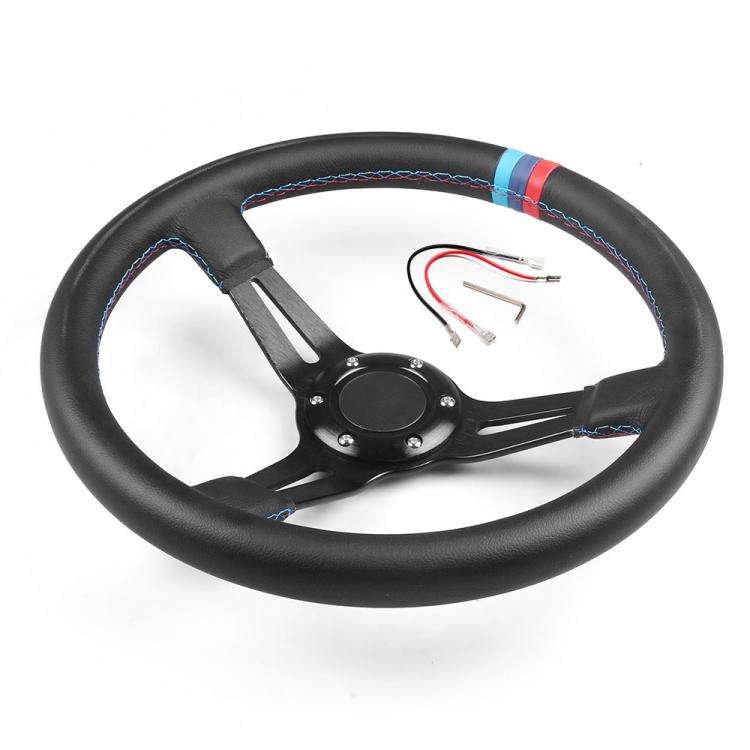 14 inch 350mm Car Steering Wheel Super Microfiber Leather Tri-Color Patchwork Drift Gaming Wheel