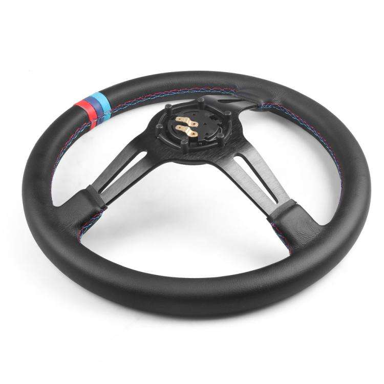 14 inch 350mm Car Steering Wheel Super Microfiber Leather Tri-Color Patchwork Drift Gaming Wheel