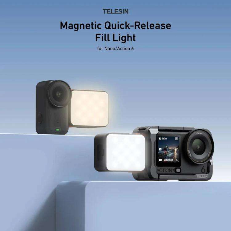 For DJI Osmo Action 6 / Nano TELESIN Magnetic Quick Release Fill Light Dual Color Temperature Wit...
