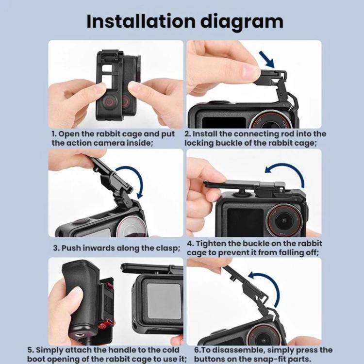 Flymile For DJI Osmo Action 5 Pro / 4 / 3 Camera Cage Handle With Magnetic Quick-Release Base