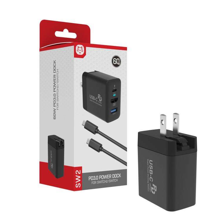 60W 3-In-1 Power Dock With 4K 60Hz HDMI For Nintendo Switch 2 Fast Charging Adapter With USB-C & ...