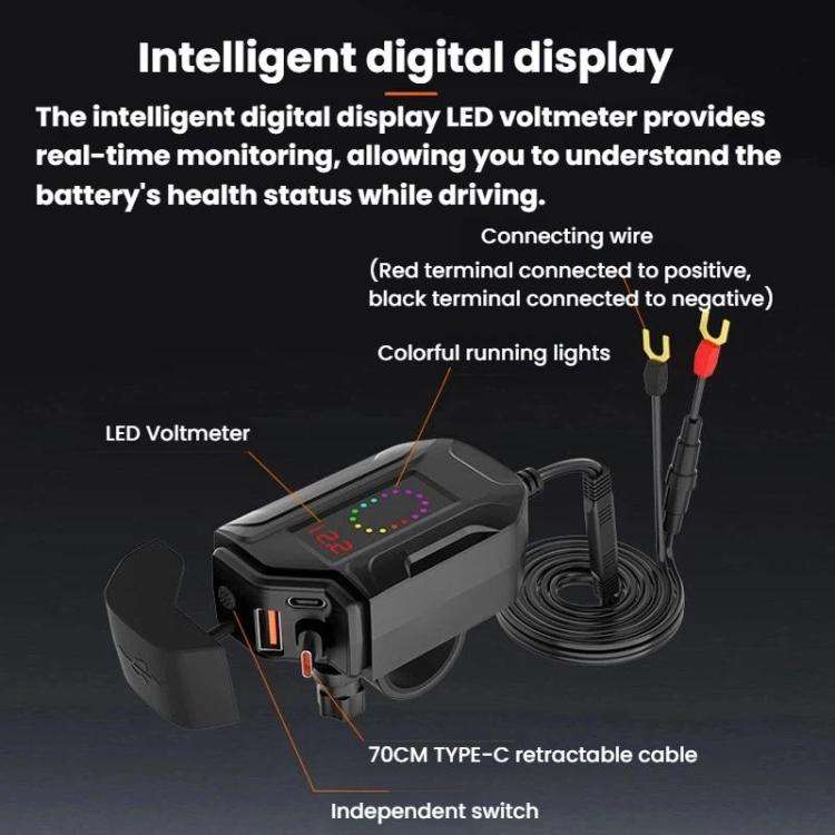 CS-2035A1 IP65 Waterproof Dustproof Motorcycle Phone Charger Retractable USB Charging Cable, CS-2...