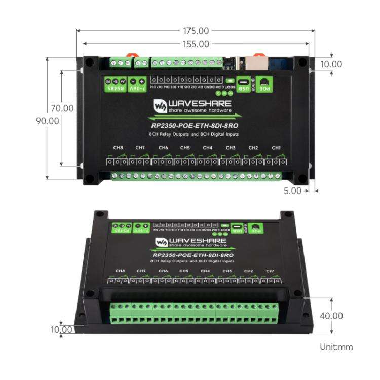 WAVESHARE RP2350 Industrial Control Board 8-Channel Network Relays Based On RP2350 Main Controlle...