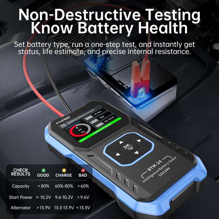 FNIRSI 12V/24V Automotive Battery Voltage And Capacity Tester, BTM-24