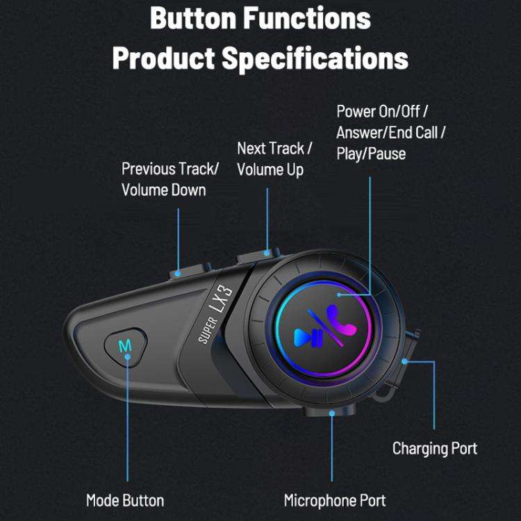 Motorcycle Helmet Waterproof Wireless Bluetooth Earphone, LX3