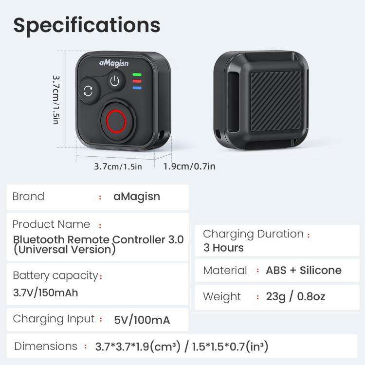 aMagisn Bluetooth Remote Controller 3.0 Universal Version For Insta360, GoPro Hero, Android/ios S...