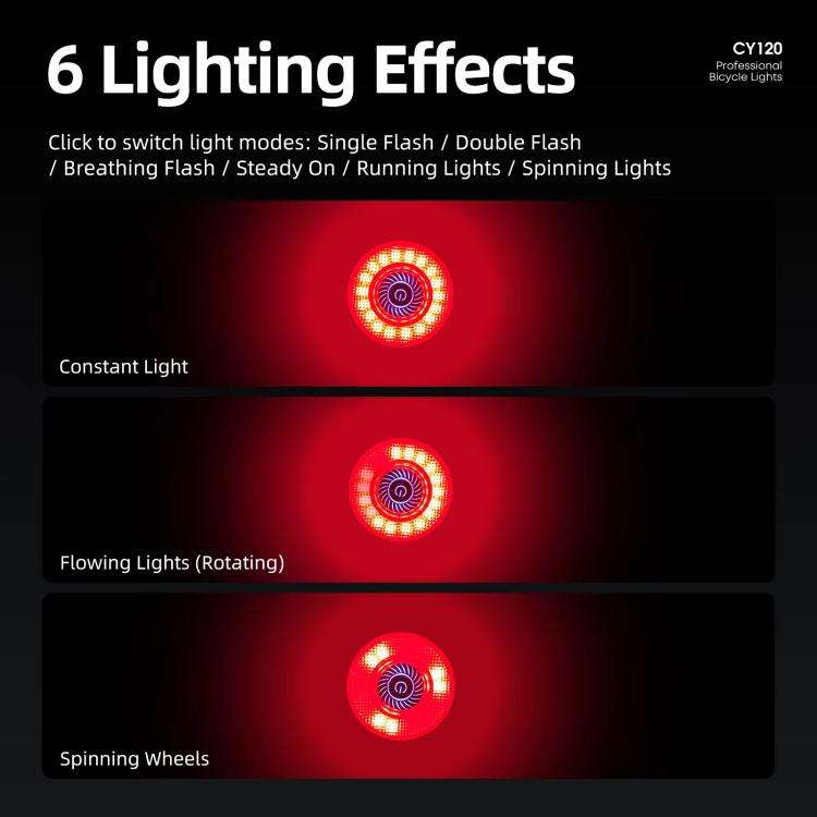 Bicycle Smart Braking Carbon Fiber Vibration Sensing Rear Light Warning Light, CY120