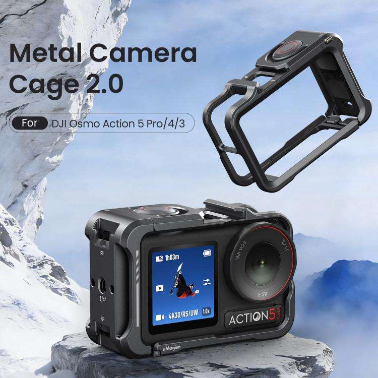 For DJI OSMO Action 5 Pro /4/3 aMagisn Metal Camera Cage2.0 Quick Release Protective Frame with S...