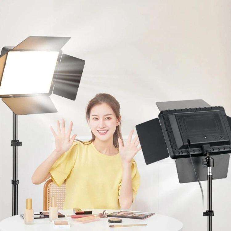 2700K-6500K 10-inch Square Flat Panel LED Light with 4-Leaf Barn Doors and 2.1m Tripod Stand for ...