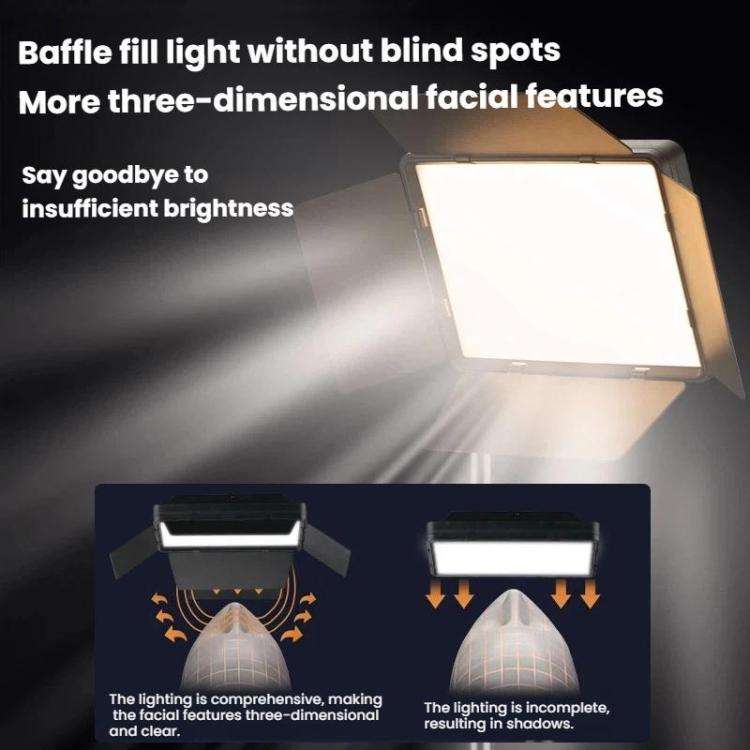 2700K-6500K 10-inch Square Flat Panel LED Light with 4-Leaf Barn Doors and 2.1m Tripod Stand for ...