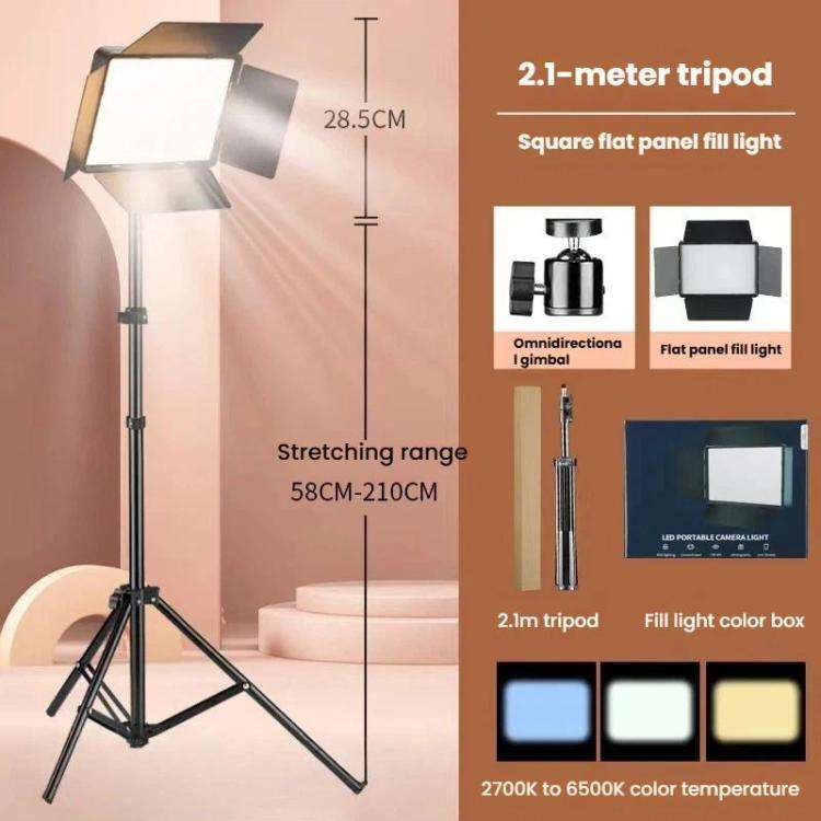 2700K-6500K 10-inch Square Flat Panel LED Light with 4-Leaf Barn Doors and 2.1m Tripod Stand for ...