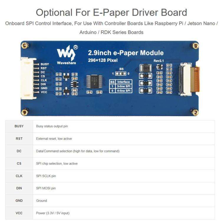 WAVESHARE 2.9inch E-Paper Display  E-Ink Display, 296x128, Red/Yellow/Black/White, SPI Interface,...