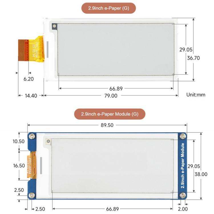 WAVESHARE 2.9inch E-Paper Display  E-Ink Display, 296x128, Red/Yellow/Black/White, SPI Interface,...