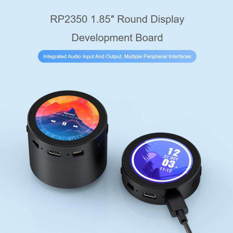 RP2350 1.85 Inch Round LCD Development Board, 360×360, 65K Color, Dual-Core And Dual-Architectur...