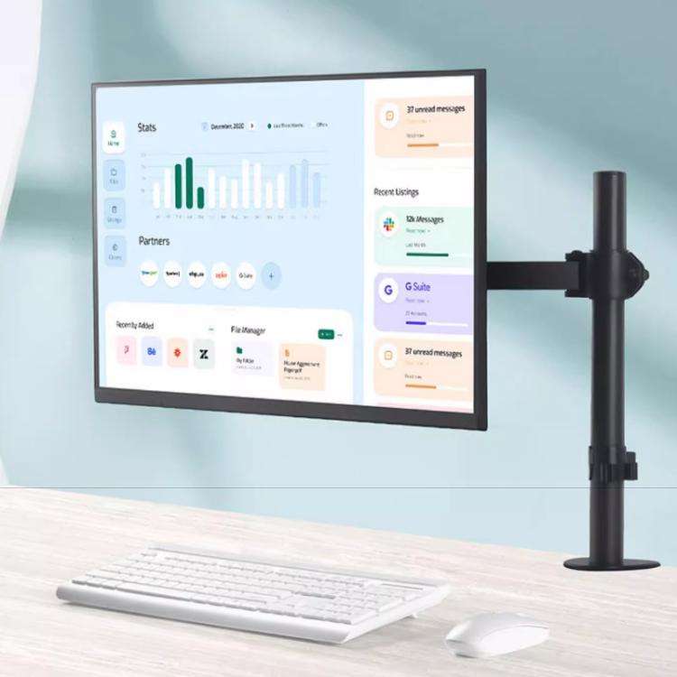Desk Clamp Monitor Stand with Telescopic Arm, 40cm Height-Adjustable Pole Mount for Computer Scre...