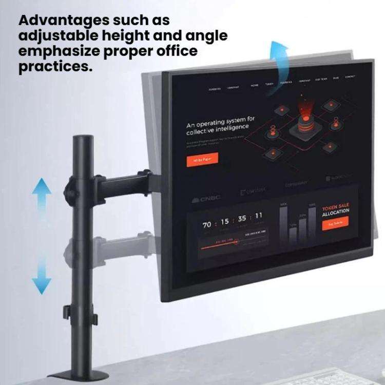 Desk Clamp Monitor Stand with Telescopic Arm, 40cm Height-Adjustable Pole Mount for Computer Scre...