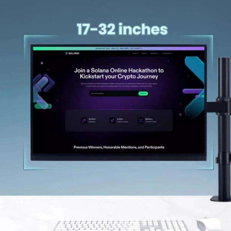 Desk Clamp Monitor Stand with Telescopic Arm, 40cm Height-Adjustable Pole Mount for Computer Scre...