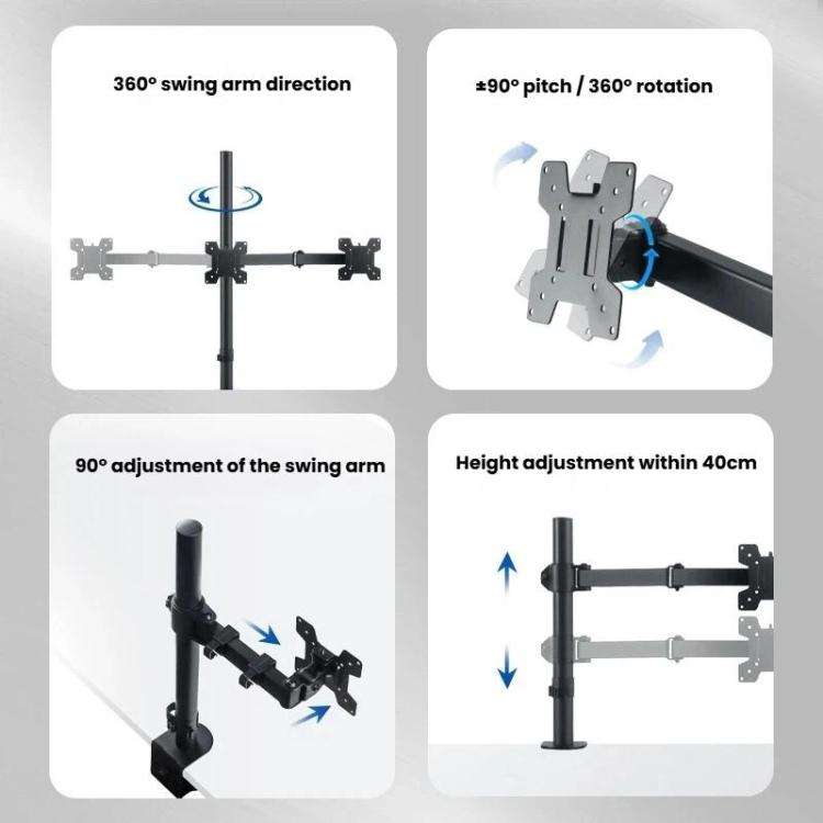 Desk Clamp Monitor Stand with Telescopic Arm, 40cm Height-Adjustable Pole Mount for Computer Scre...