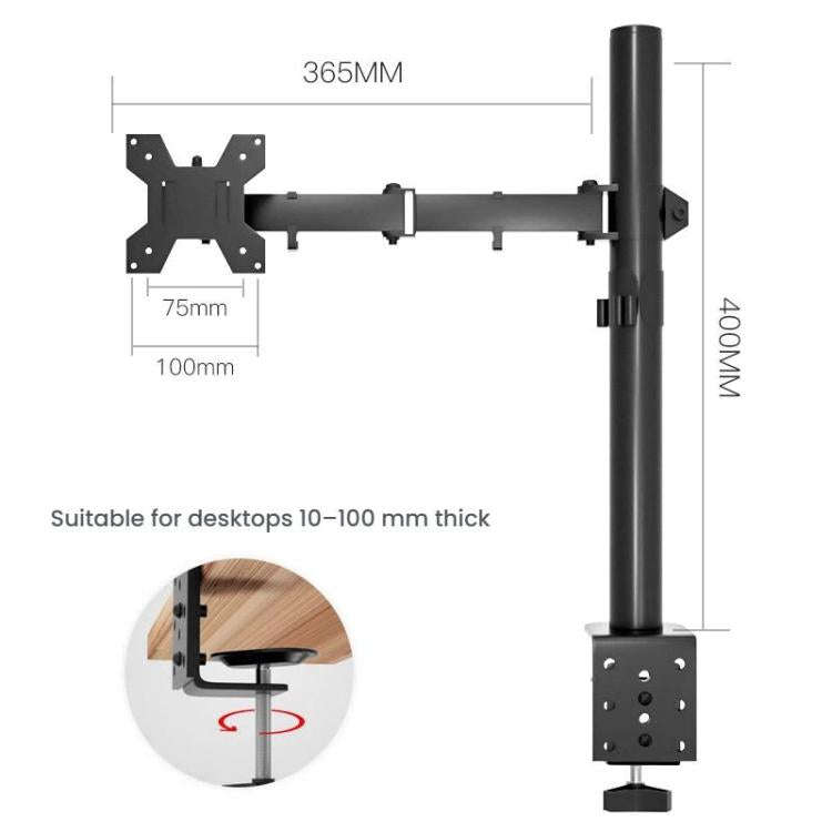 Desk Clamp Monitor Stand with Telescopic Arm, 40cm Height-Adjustable Pole Mount for Computer Scre...
