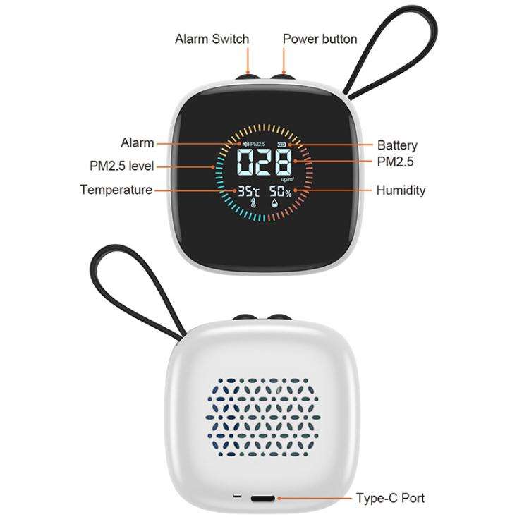 Mini PM2.5 Detector with Temperature & Humidity Monitor with Rechargeable Battery, Real-time LCD ...