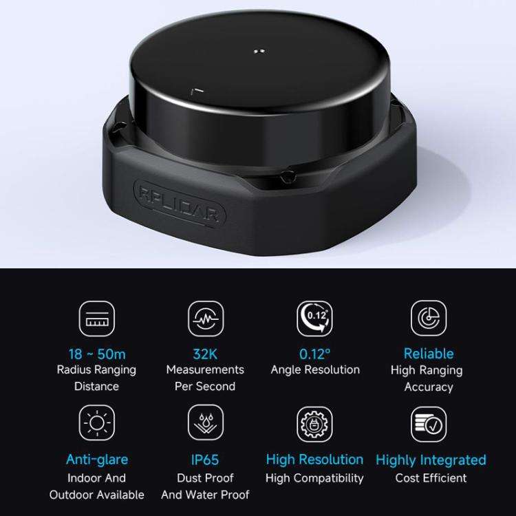 WAVESHARE RPLIDAR High-Performance Compact-size DTOF Lidar, Support UART Port / Ethernet Port Com...