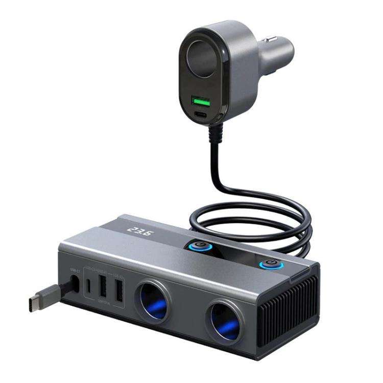 1 To 9 Car Cigarette Lighter With Independent Switches Voltage Display & Retractable Cable Car Ch...