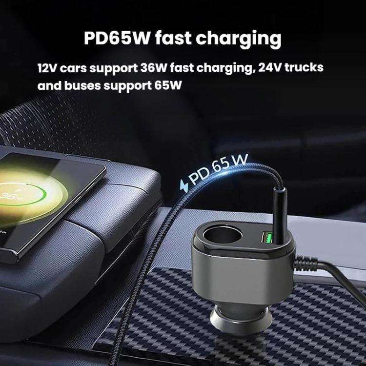 1 To 9 Car Cigarette Lighter With Independent Switches Voltage Display & Retractable Cable Car Ch...