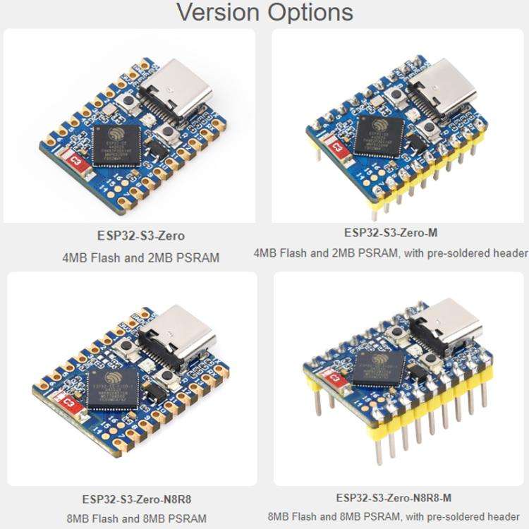 WAVESHARE 2.4GHz Wi-Fi Mini Development Board Based ESP32-S3 Dual-Core Processor, No Pin Header, ...
