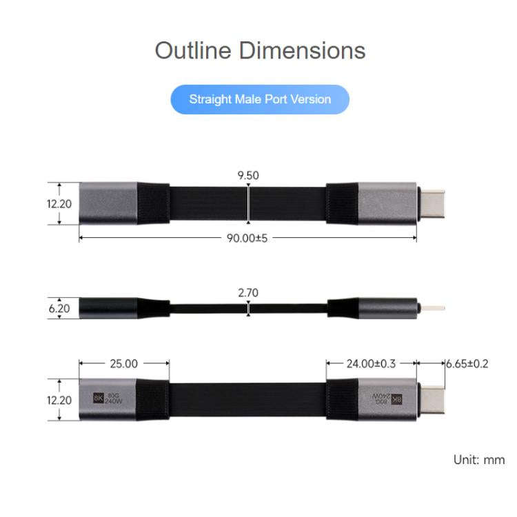 WAVESHARE USB4 V2.0 Type-C Extension Cable 80Gbps High-Definition Video Transmission, Straight He...