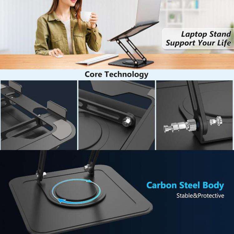 360 Degree Rotating Foldable Height Adjustable Ventilated Metal Computer Stand, NH-02Pro