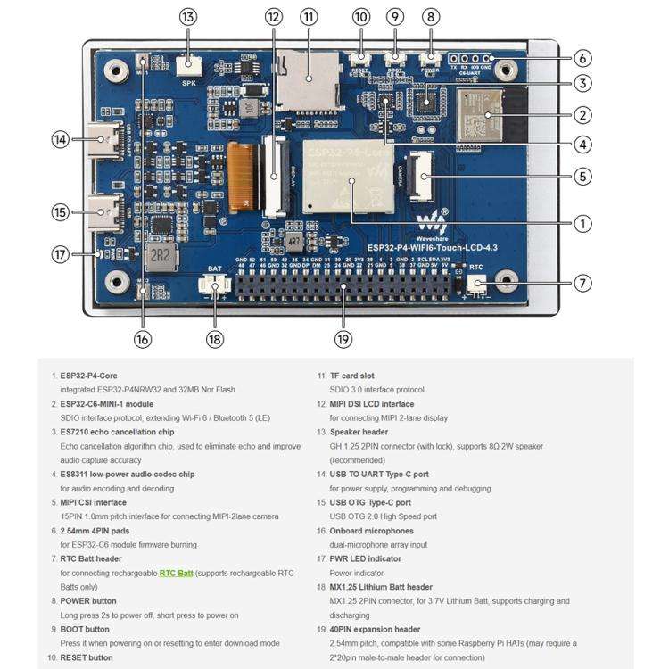 Waveshare ESP32-P4-WIFI6 4.3inch Development Board, 480 × 800 Resolution, 5-Point Touch, Onboard...