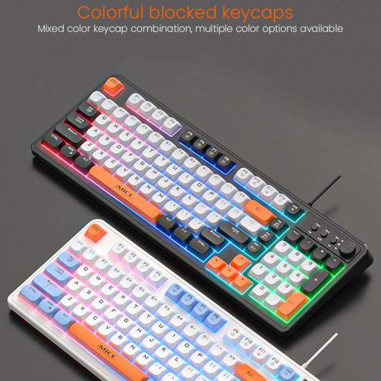 iMICE AK-300 99-key USB Backlit Multi-Color Keycap 1.5m Wired Gaming Keyboard With Dimmer Knob, A...