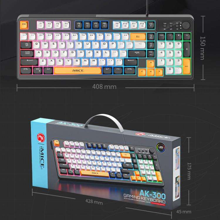 iMICE AK-300 99-key USB Backlit Multi-Color Keycap 1.5m Wired Gaming Keyboard With Dimmer Knob, A...