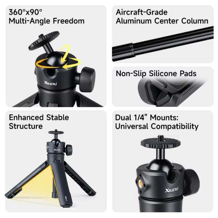 XILETU XS-21 Touch Ground Auto-Open Tripod Selfie Stick Extendable Pole With Universal Metal Ball...