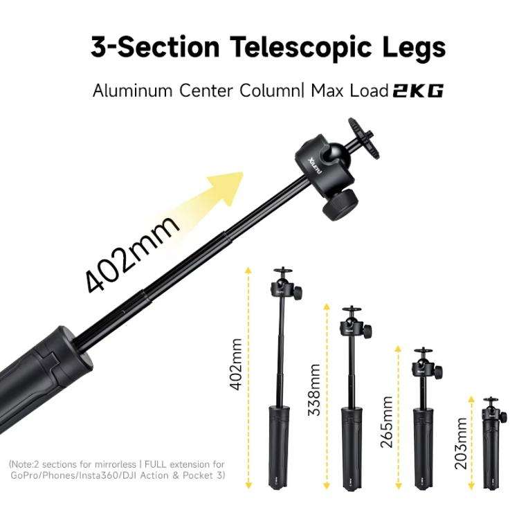 XILETU XS-21 Touch Ground Auto-Open Tripod Selfie Stick Extendable Pole With Universal Metal Ball...