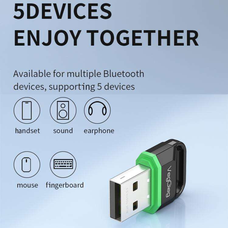 VegGieg Bluetooth 5.3 USB Adapter for Computer Headphones & Speakers - Wireless Transmitter/Receiver