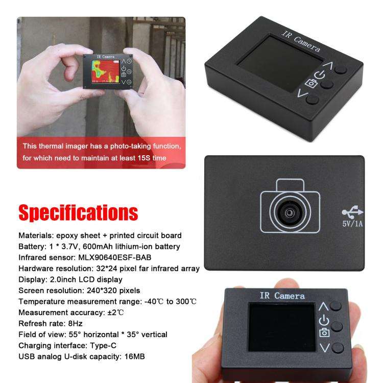 MLX90640 1.8-Inch LCD Digital Infrared Thermal Imager DIY Inspection Tool, MLX90640