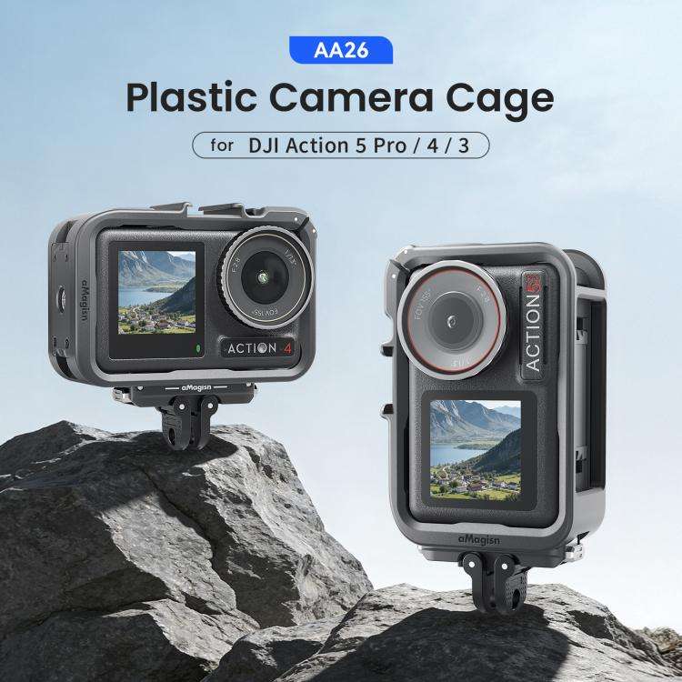 aMagisn PC Material Camera Cage for DJI Action 5 Pro / 4 / 3 with Quick Release Vertical/Horizont...