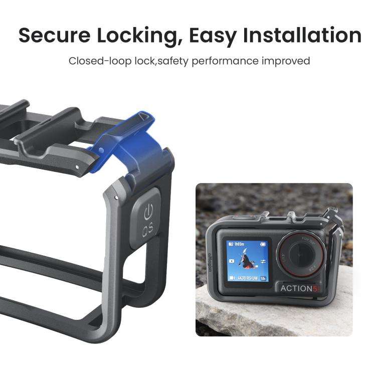 aMagisn PC Material Camera Cage for DJI Action 5 Pro / 4 / 3 with Quick Release Vertical/Horizont...