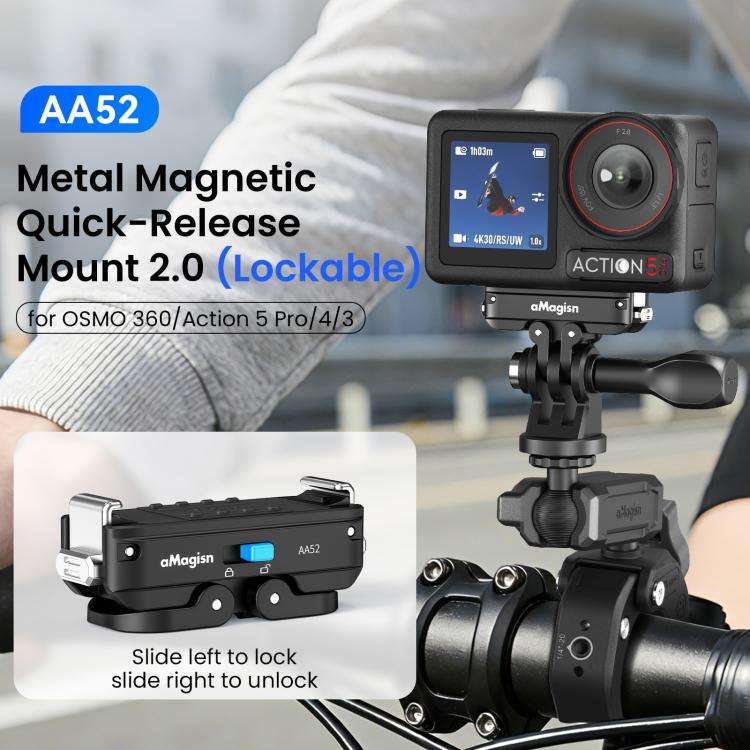 aMagisn Metal Magnetic Quick Release Mount 2.0 Lockable Adapter for DJI Osmo 360/ Action 5 Pro/4/...