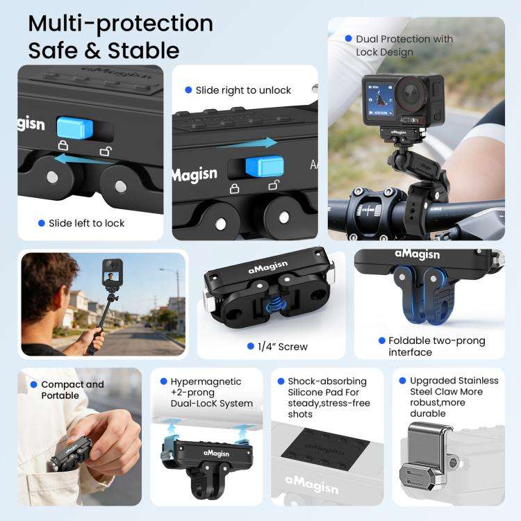 aMagisn Metal Magnetic Quick Release Mount 2.0 Lockable Adapter for DJI Osmo 360/ Action 5 Pro/4/...
