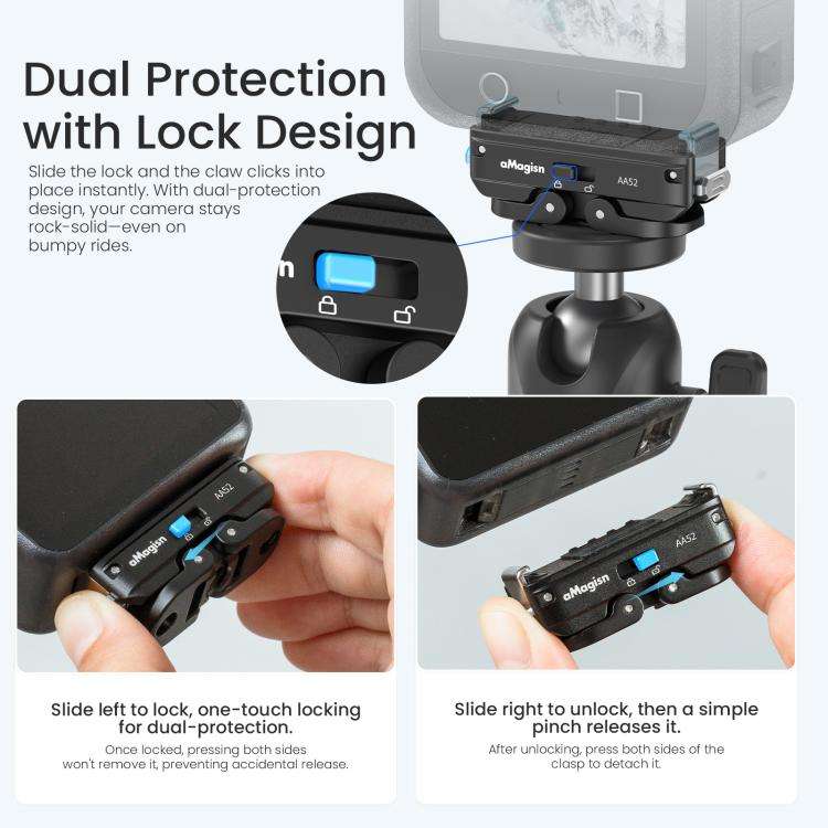 aMagisn Metal Magnetic Quick Release Mount 2.0 Lockable Adapter for DJI Osmo 360/ Action 5 Pro/4/...