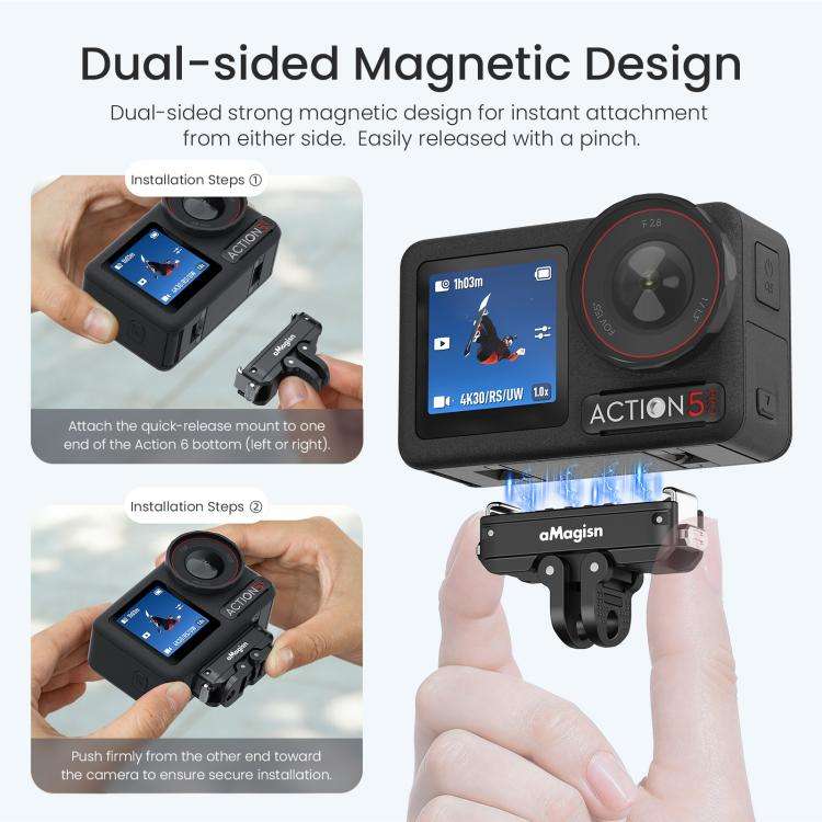 aMagisn Metal Magnetic Quick Release Mount 2.0 Lockable Adapter for DJI Osmo 360/ Action 5 Pro/4/...