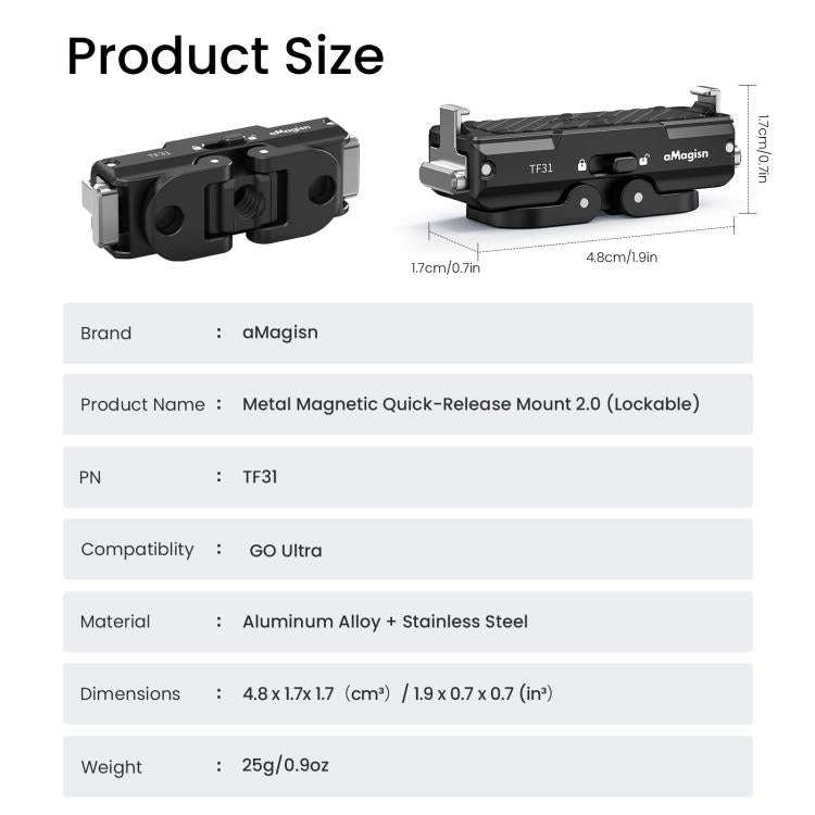 For Insta360 GO Ultra aMagisn Metal Magnetic Quick Release Mount 2.0 Lockable Adapter, For Insta3...