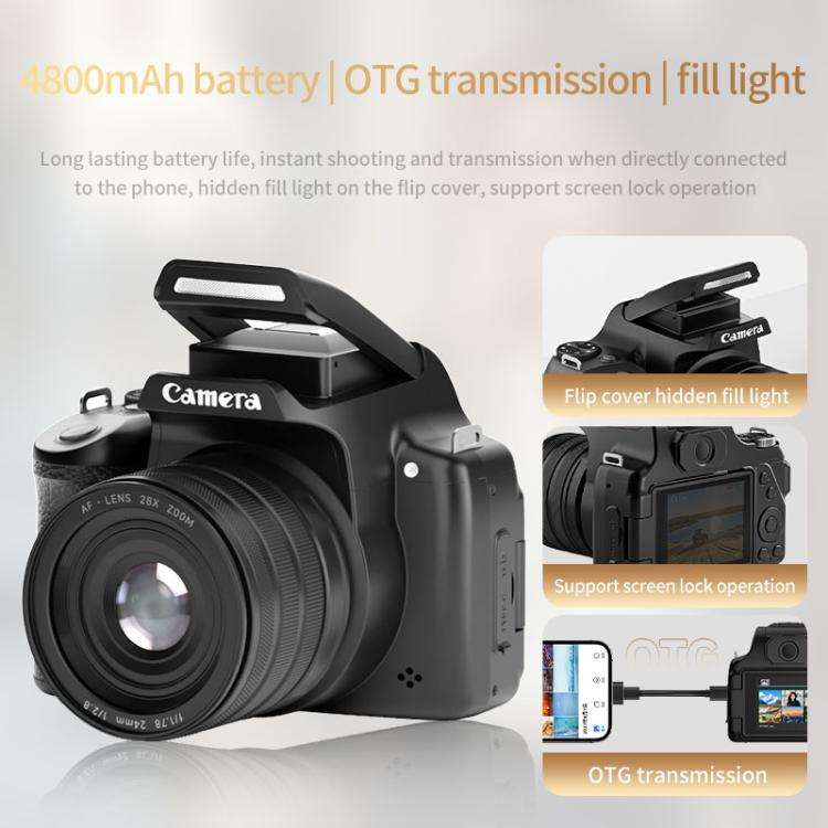4K Flip-Screen High-Definition Waist-Level Viewfinder SLR Digital Camera, DC207, DC20 + Flash + C...