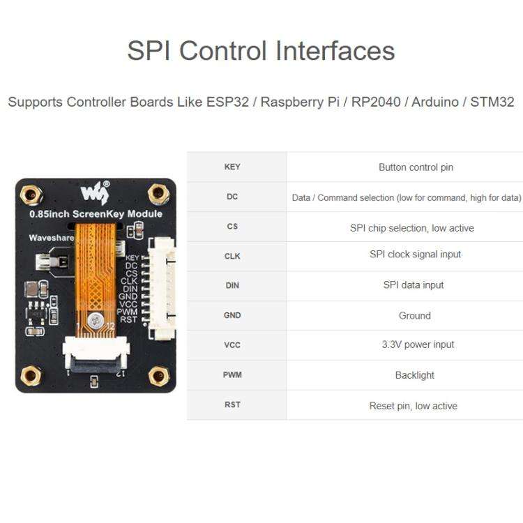 Waveshare 0.85 Inch Mechanical LCD ScreenKey, IPS Panel, 128 X 128 Resolution, 65K Color, SPI Com...