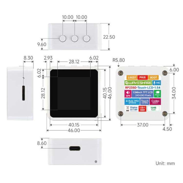 Waveshare 34332 RP2350 1.54 Inch LCD Display Development Board 65K Color, IPS Display Panel, Dual...