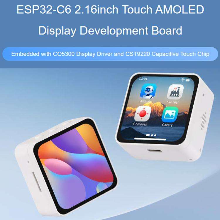 Waveshare 34201 ESP32-C6 2.16 Inch AMOLED Display Touch Screen Development Board Supports Dual Mi...
