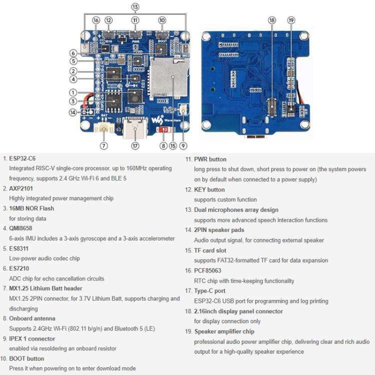 Waveshare 34201 ESP32-C6 2.16 Inch AMOLED Display Touch Screen Development Board Supports Dual Mi...